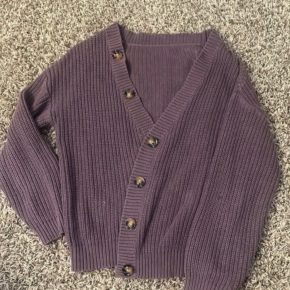 Purple Oversized Button Sweater